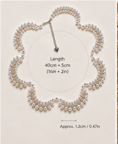 French-Inspired Thoughtfully Selected Graduated Freshwater Pearl Necklace with Lace Petal Details