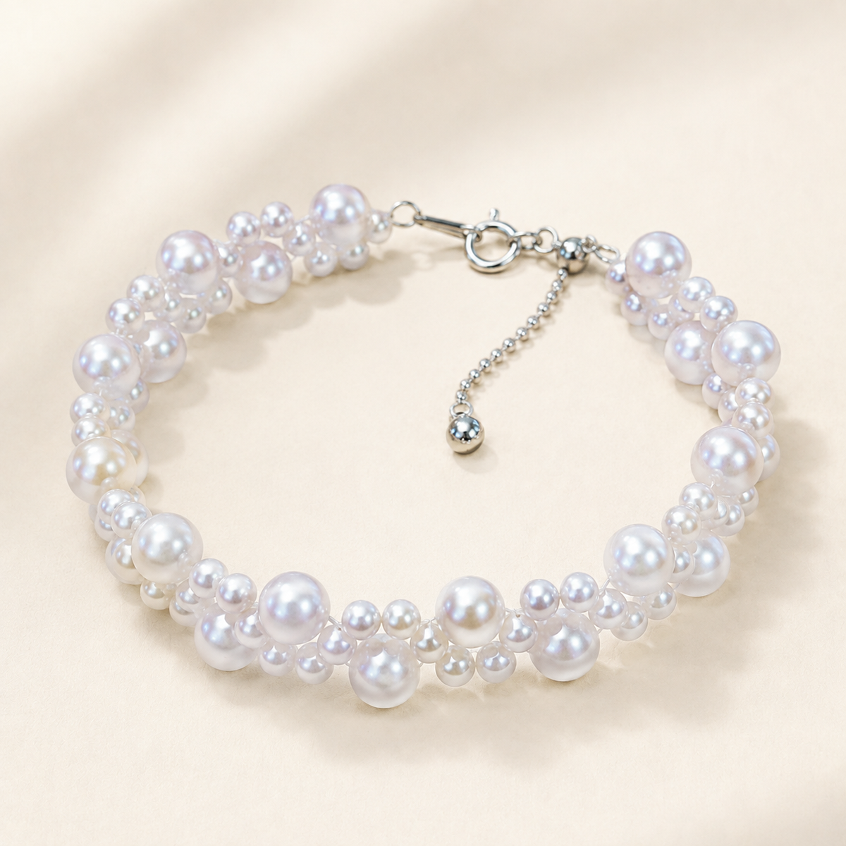 Handwoven Freshwater Pearl Lace Bracelet – 925 Sterling Silver Clasp