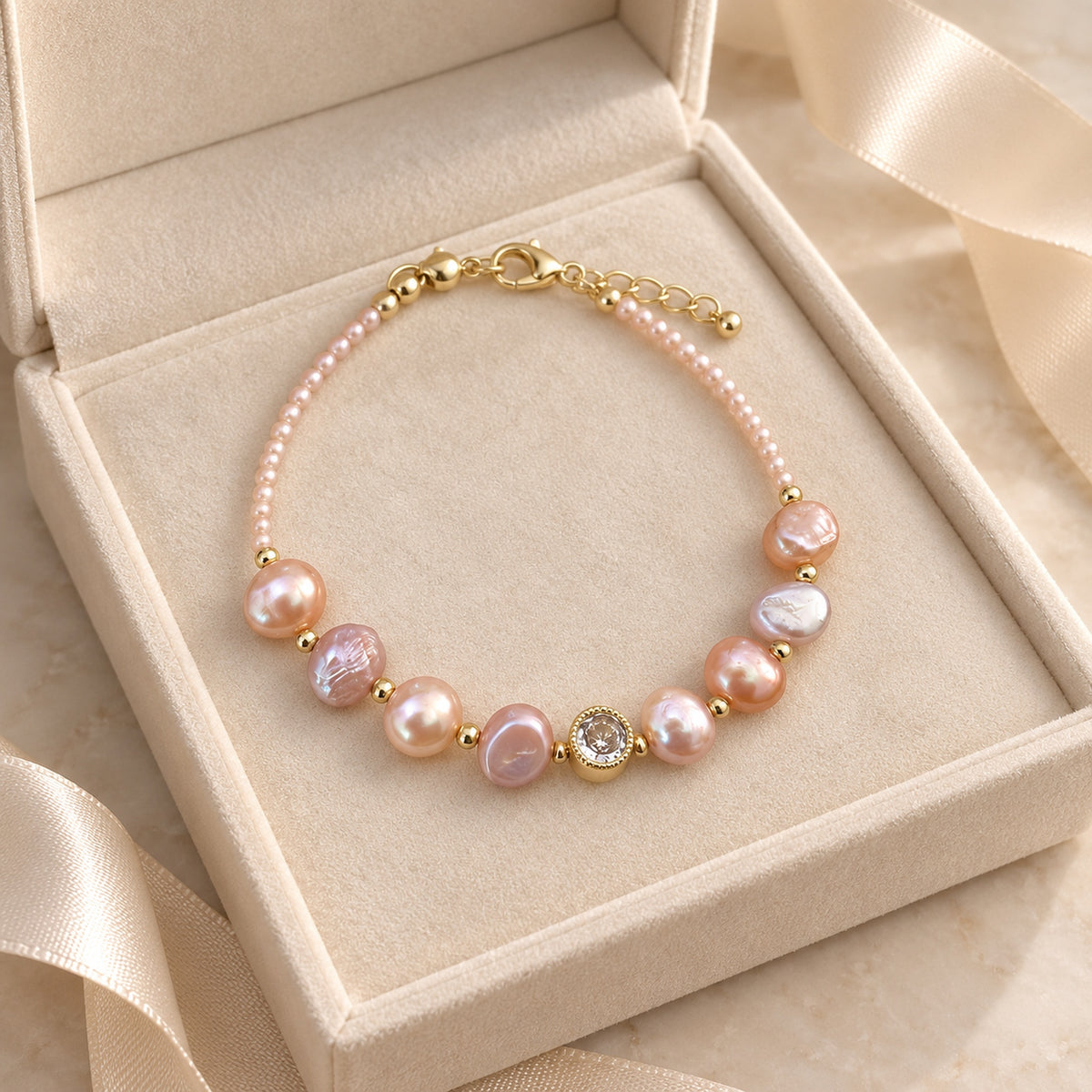 6–7mm Multicolor Freshwater Pearl Bracelet with Gold-Tone Details