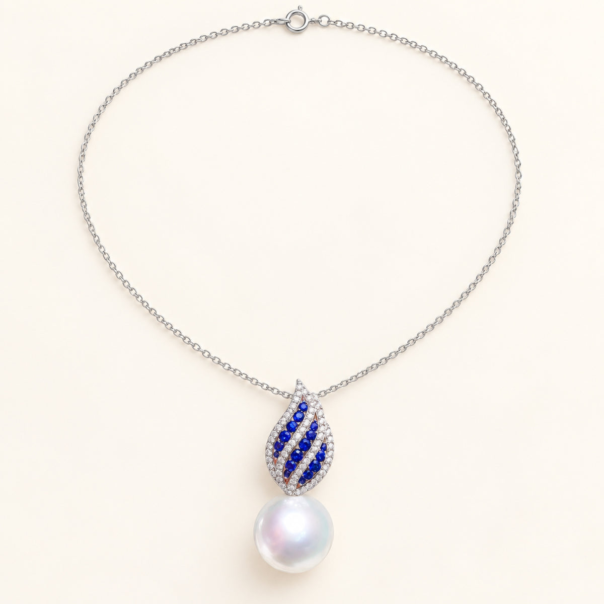 11–12mm Freshwater Pearl Blue Leaf Sterling Silver Necklace