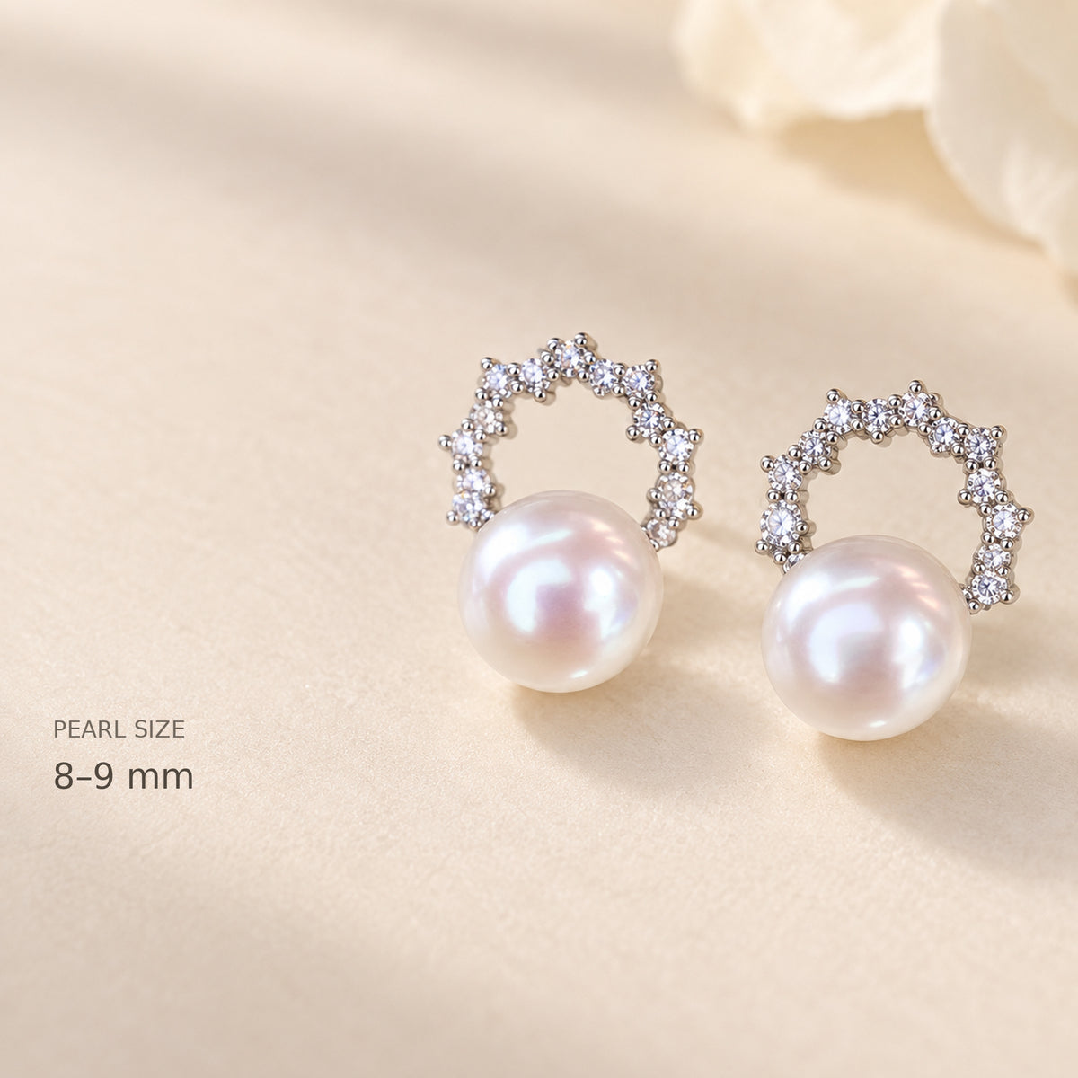Freshwater Pearl Arc Stud Earrings in Sterling Silver