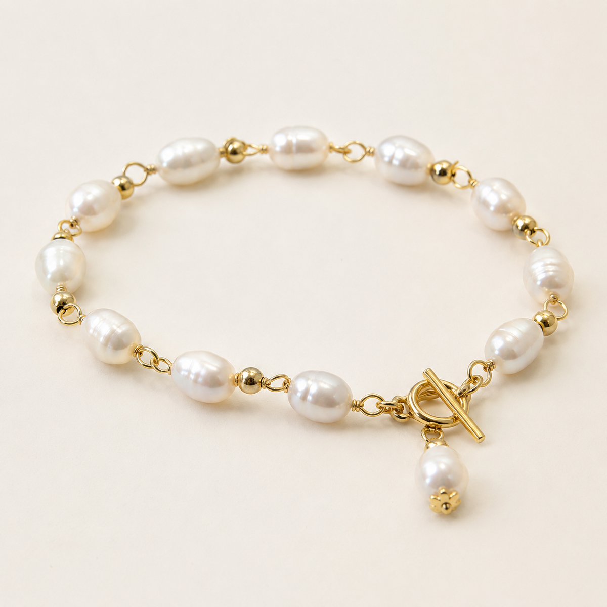 Handmade Freshwater Pearl Toggle Bracelet with Pearl Charm