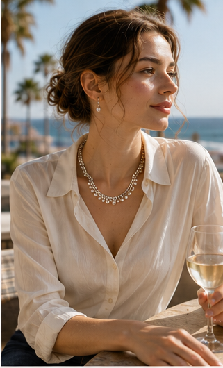 French-Inspired Thoughtfully Selected Graduated Freshwater Pearl Necklace with Lace Petal Details