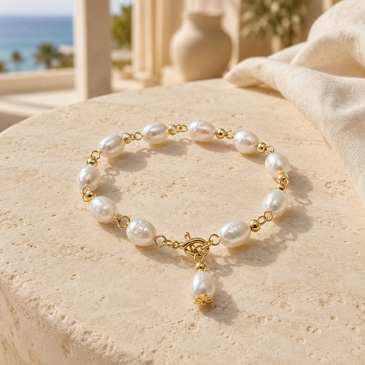 Handmade Freshwater Pearl Toggle Bracelet with Pearl Charm