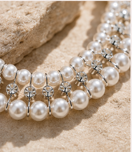 French-Inspired Thoughtfully Selected Graduated Freshwater Pearl Necklace with Lace Petal Details
