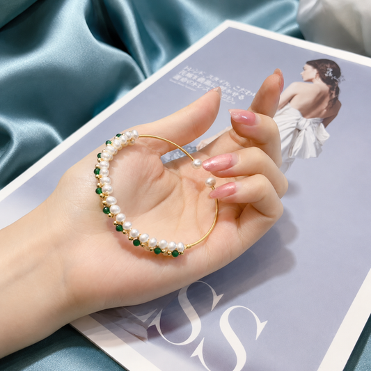 3–4mm Freshwater Pearl & Green Spinel Bracelet – 14K Gold-Filled Accents
