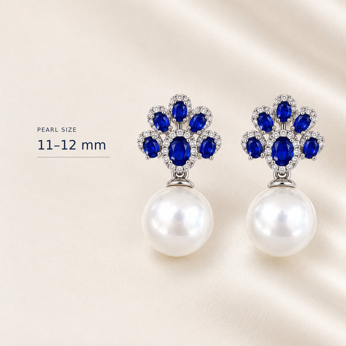 11–12mm Freshwater Pearl & Royal Blue Sterling Silver Earrings