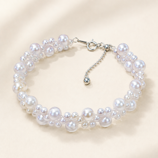 Handwoven Freshwater Pearl Lace Bracelet – 925 Sterling Silver Clasp