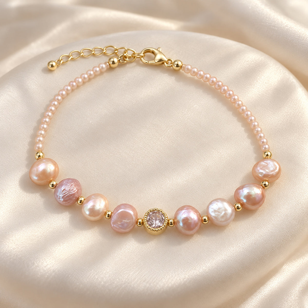 6–7mm Multicolor Freshwater Pearl Bracelet with Gold-Tone Details