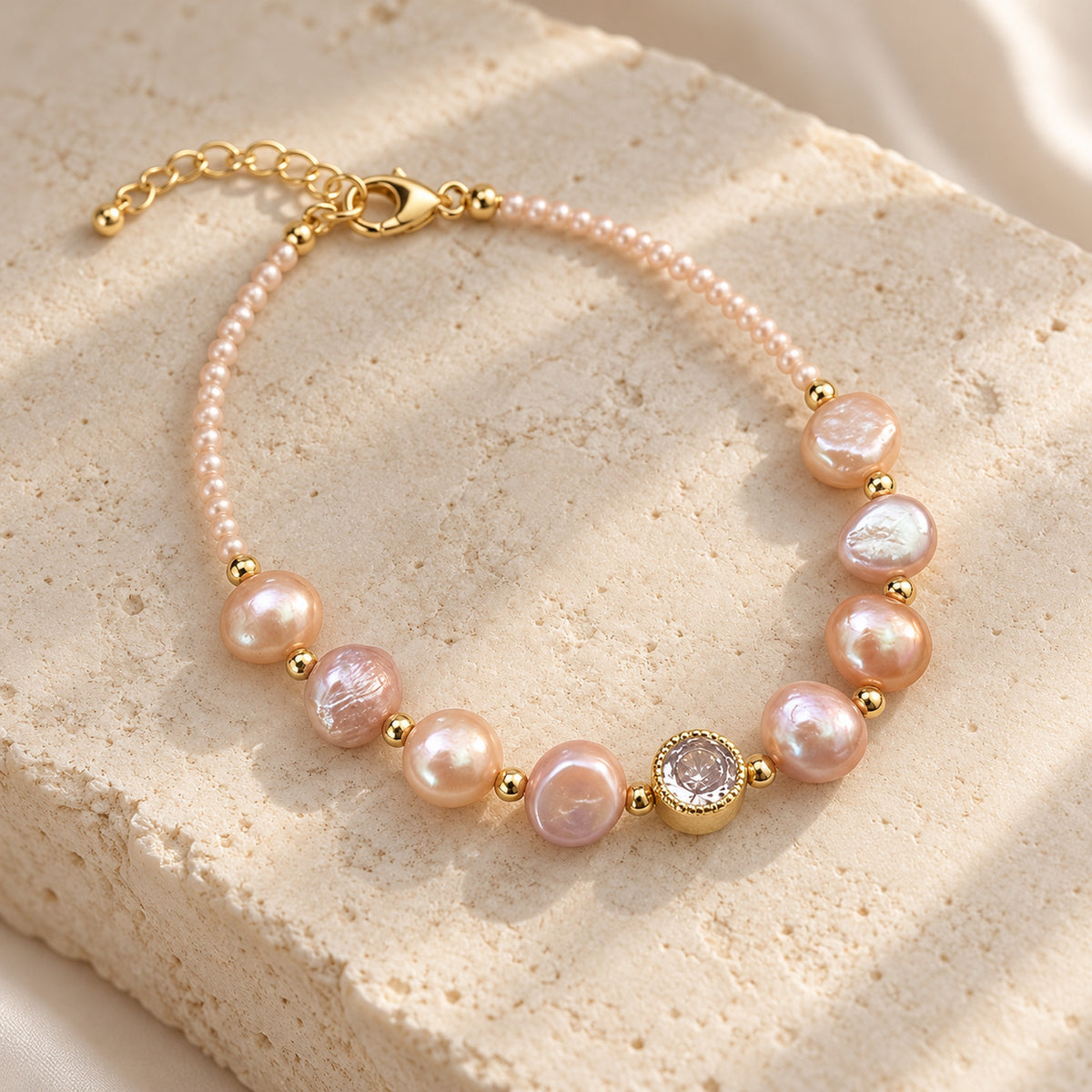 6–7mm Multicolor Freshwater Pearl Bracelet with Gold-Tone Details