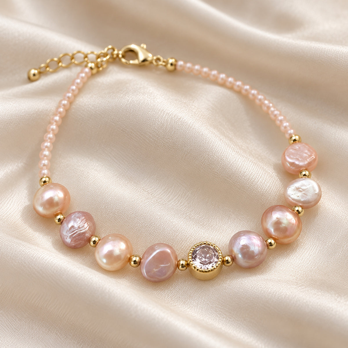 6–7mm Multicolor Freshwater Pearl Bracelet with Gold-Tone Details