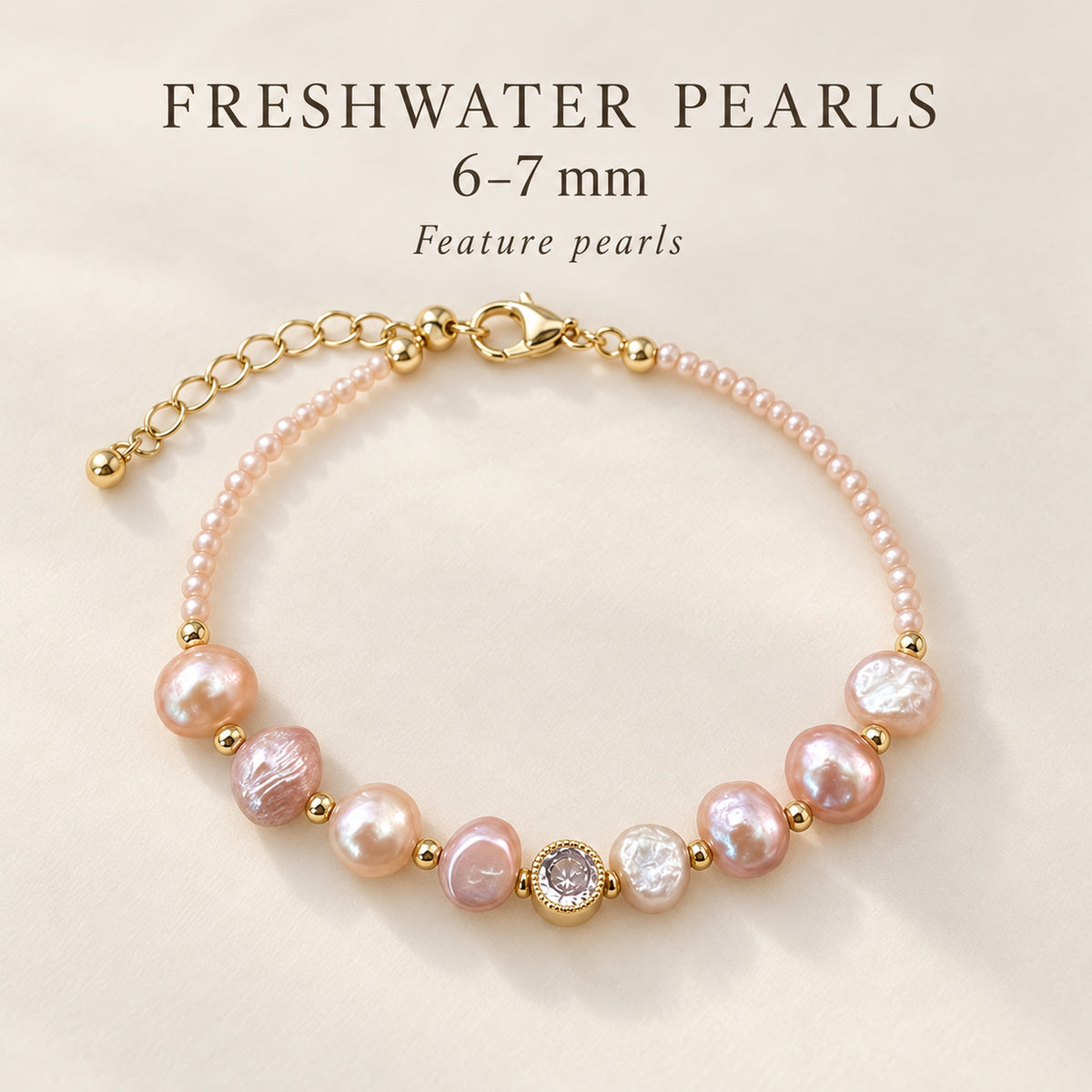 6–7mm Multicolor Freshwater Pearl Bracelet with Gold-Tone Details