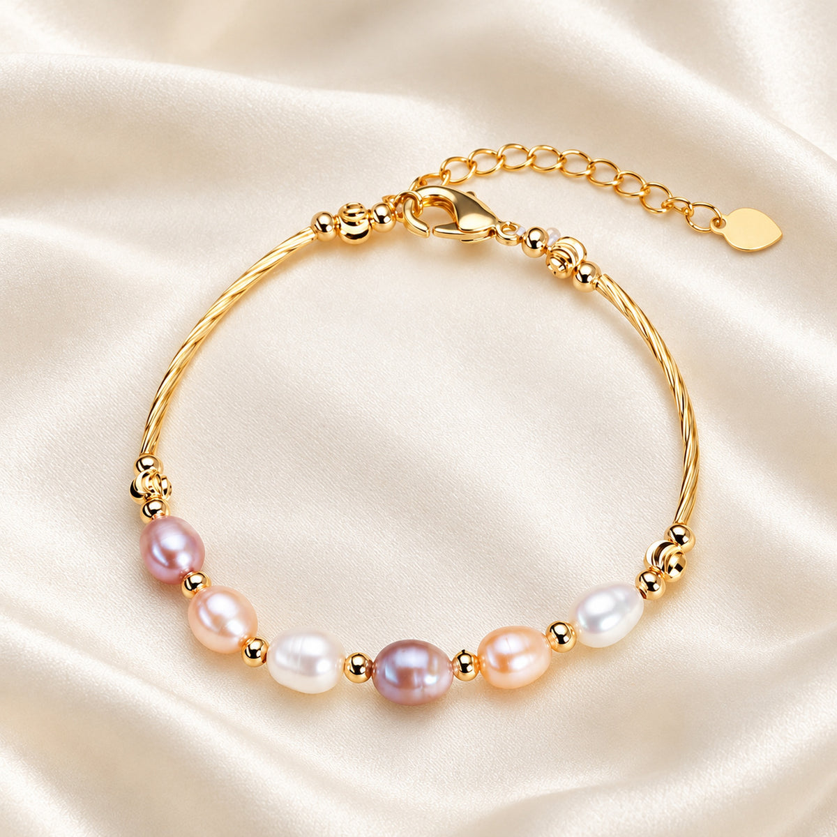 6–7mm Multicolor Freshwater Pearl Bracelet with Gold-Tone Accents
