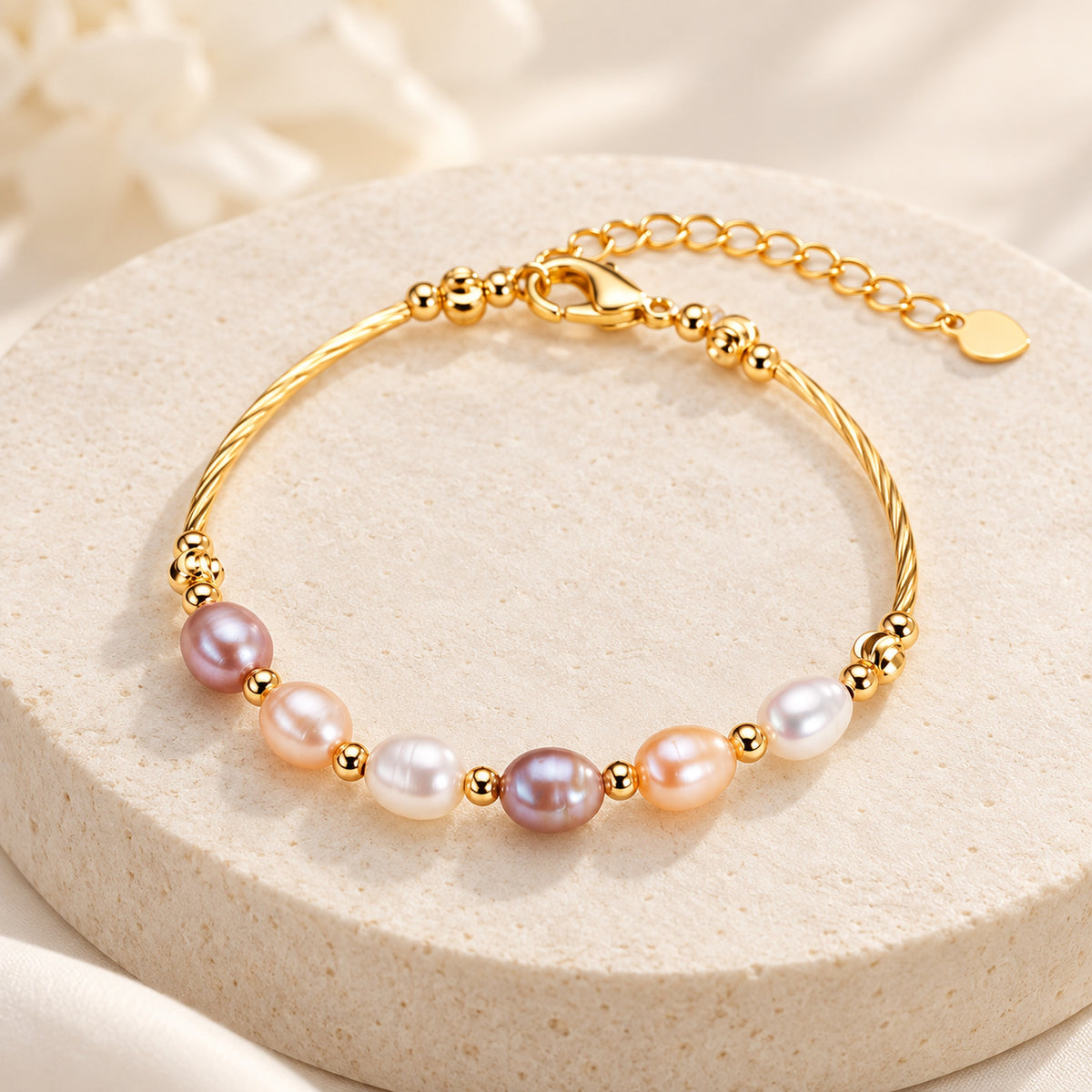 6–7mm Multicolor Freshwater Pearl Bracelet with Gold-Tone Accents