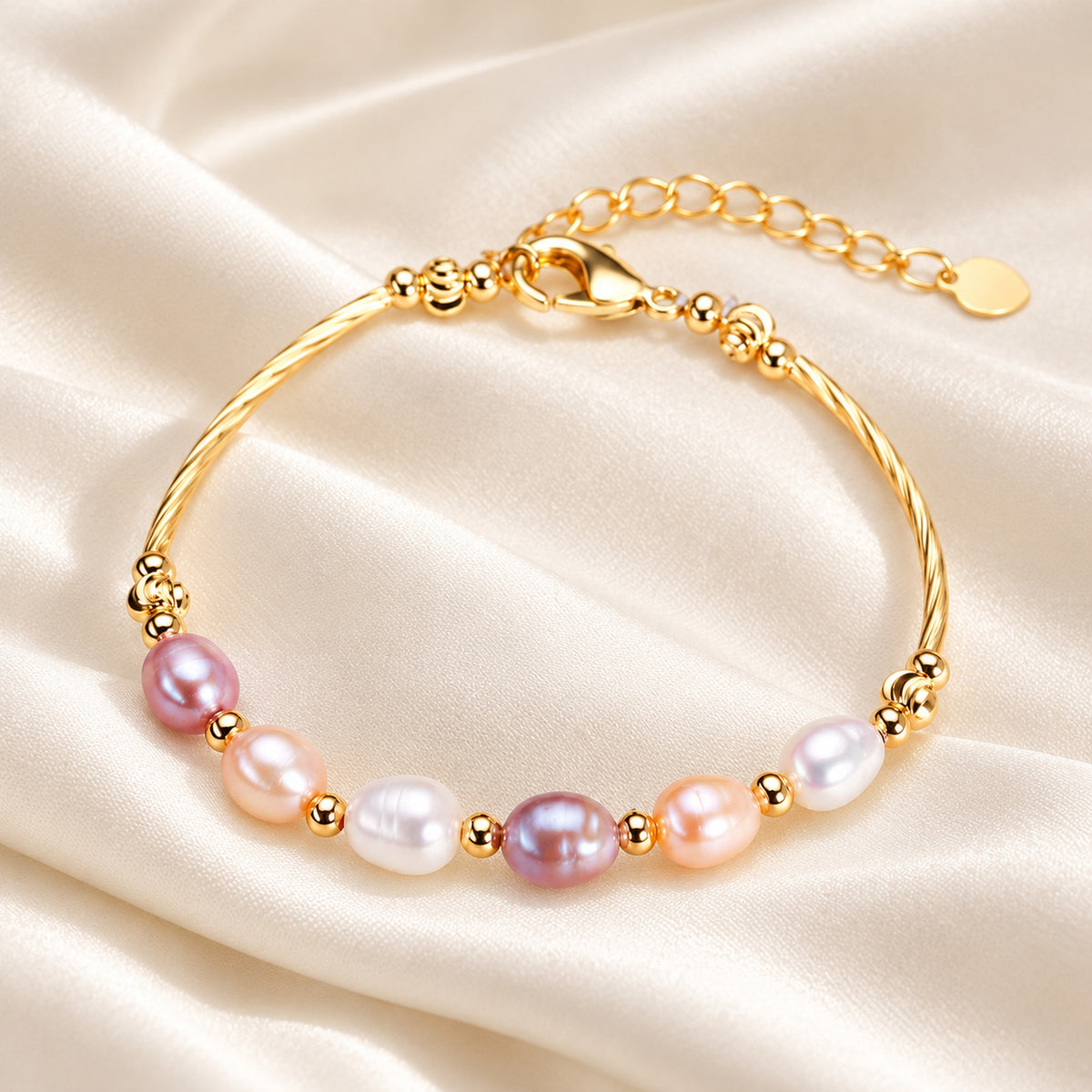 6–7mm Multicolor Freshwater Pearl Bracelet with Gold-Tone Accents