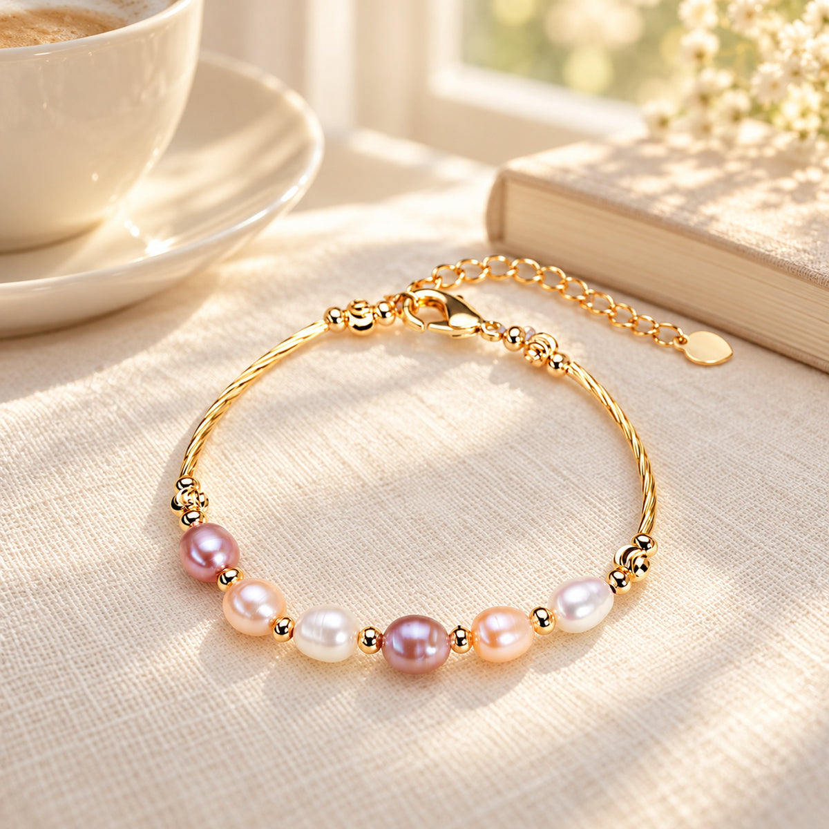 6–7mm Multicolor Freshwater Pearl Bracelet with Gold-Tone Accents