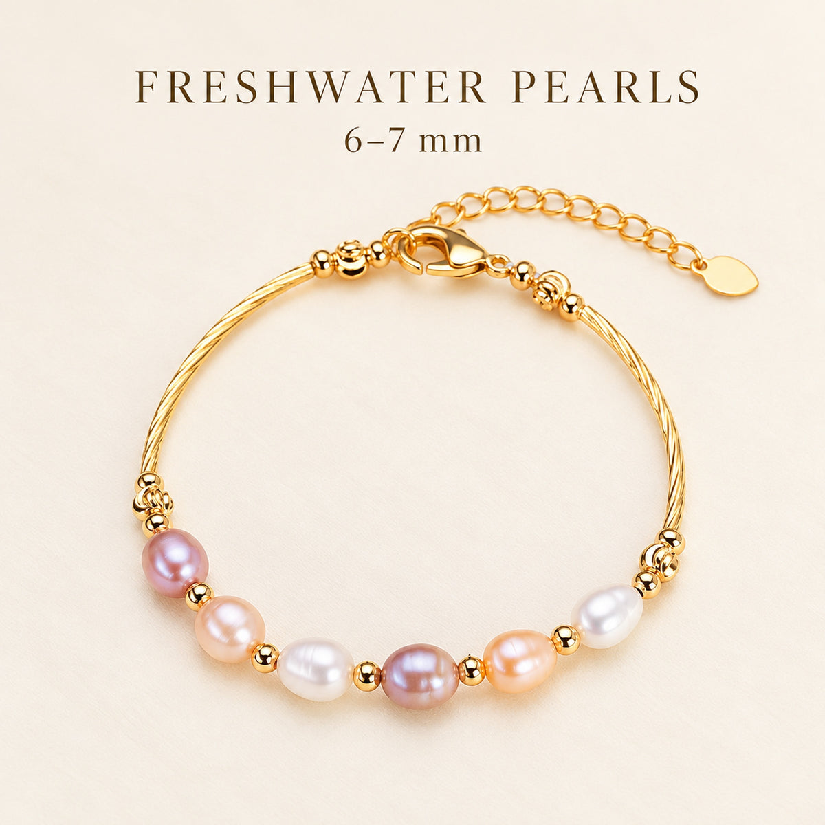 6–7mm Multicolor Freshwater Pearl Bracelet with Gold-Tone Accents