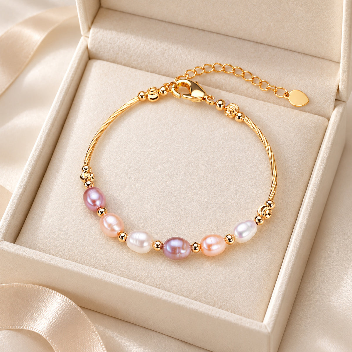 6–7mm Multicolor Freshwater Pearl Bracelet with Gold-Tone Accents