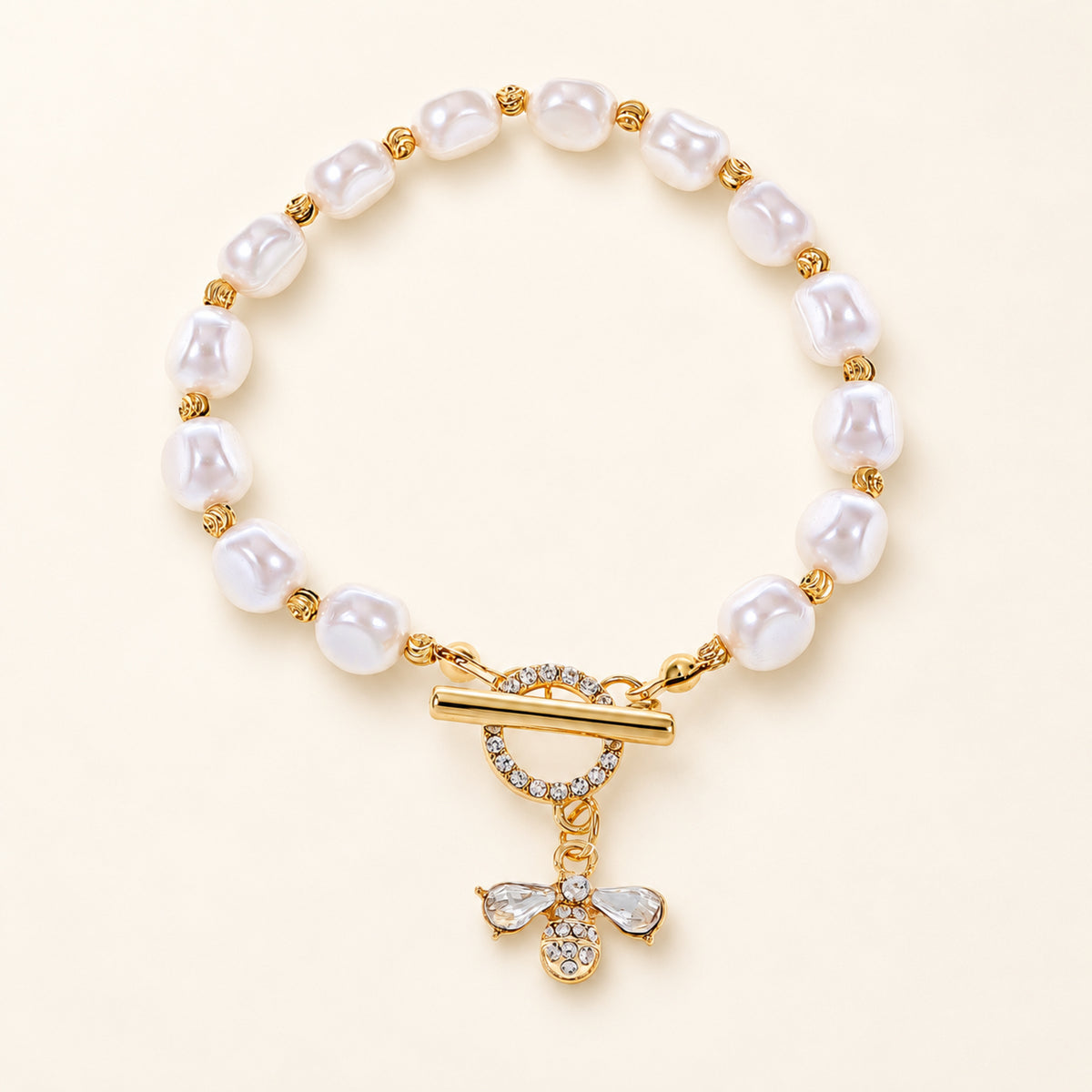 Baroque Freshwater Pearl Bee Charm Bracelet