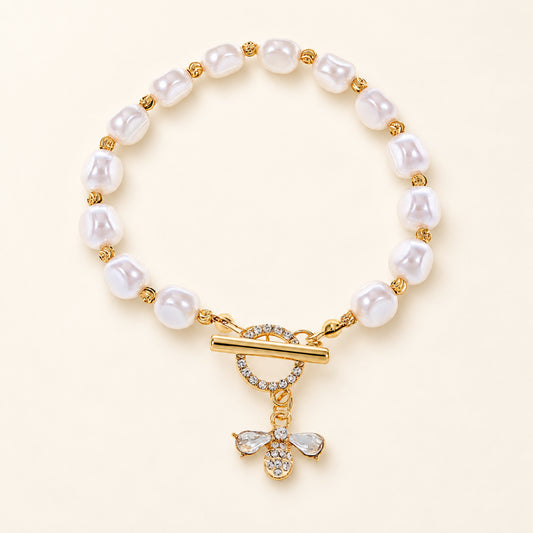 Baroque Freshwater Pearl Bee Charm Bracelet