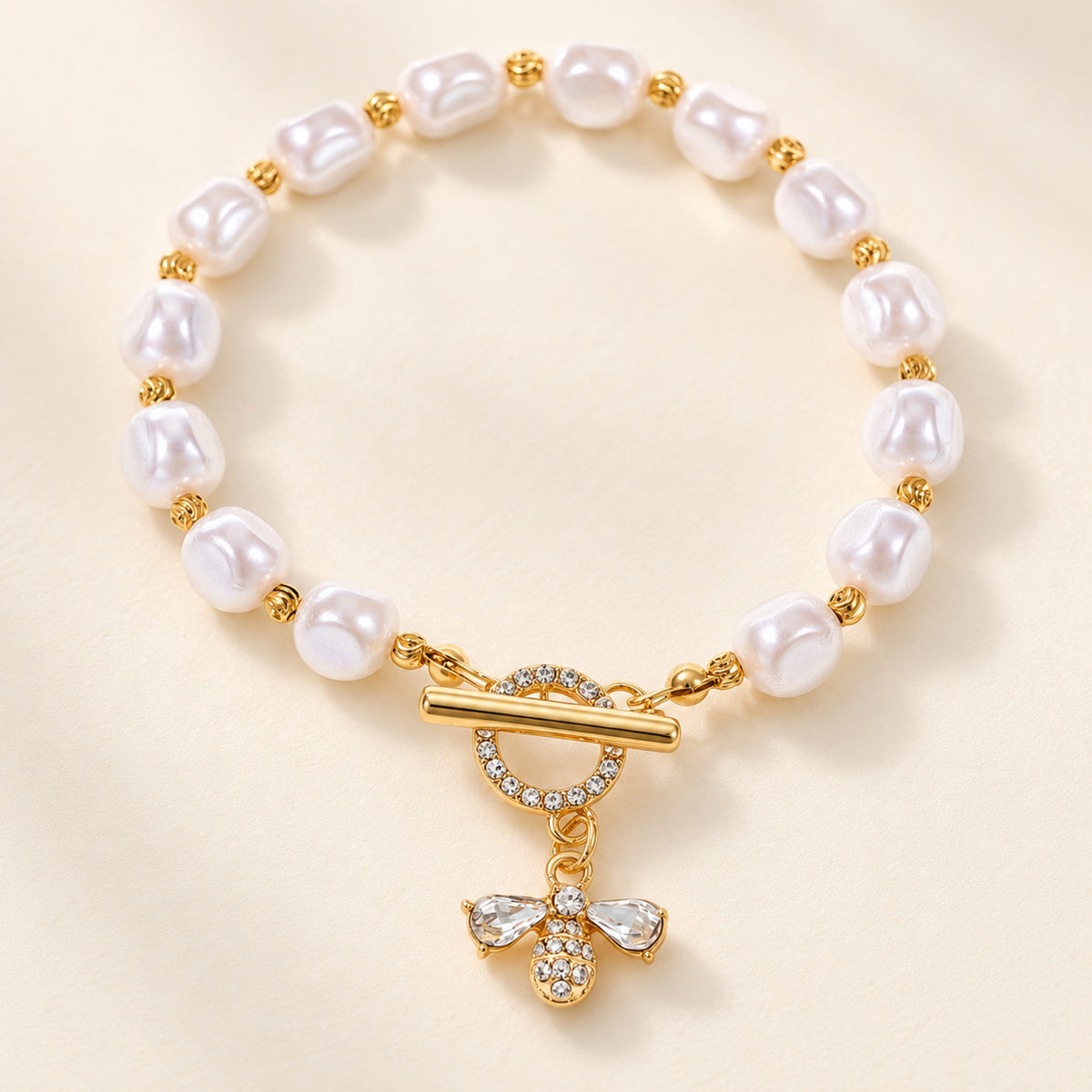 Baroque Freshwater Pearl Bee Charm Bracelet
