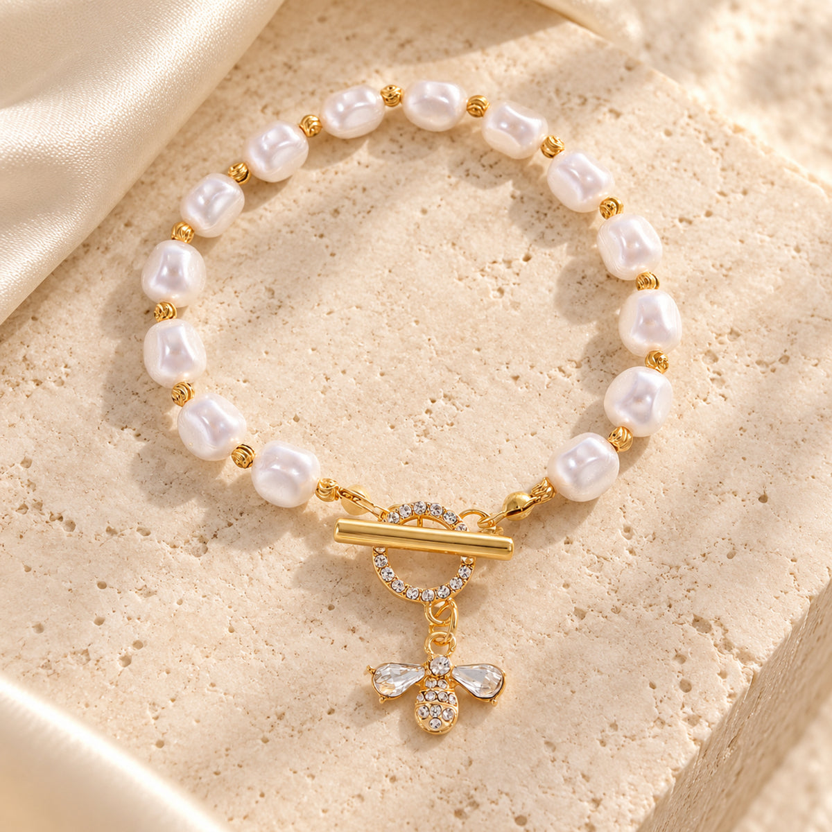 Baroque Freshwater Pearl Bee Charm Bracelet