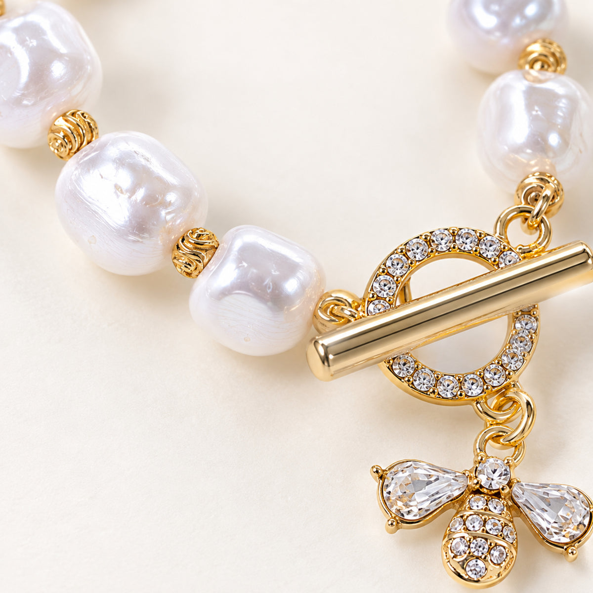 Baroque Freshwater Pearl Bee Charm Bracelet