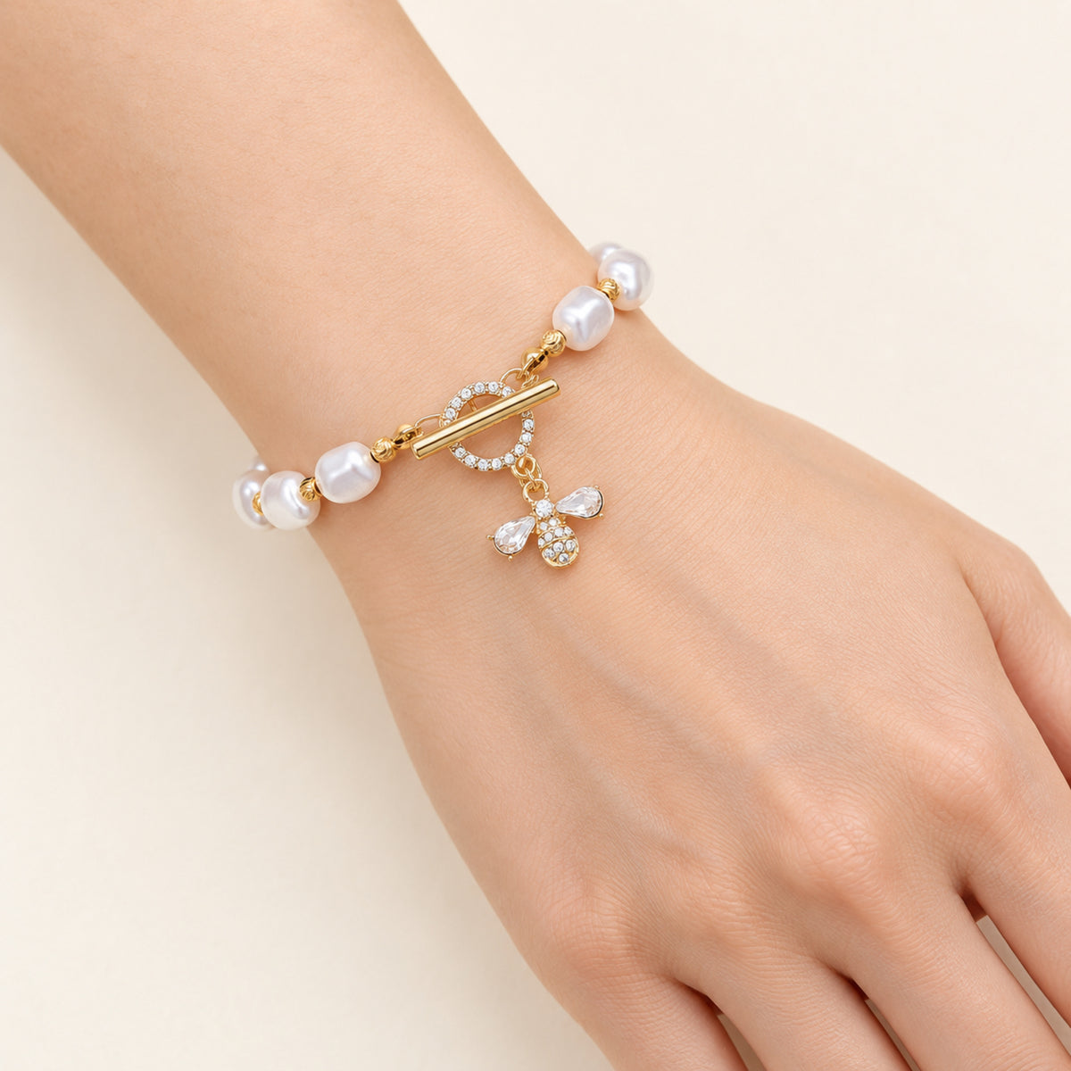 Baroque Freshwater Pearl Bee Charm Bracelet