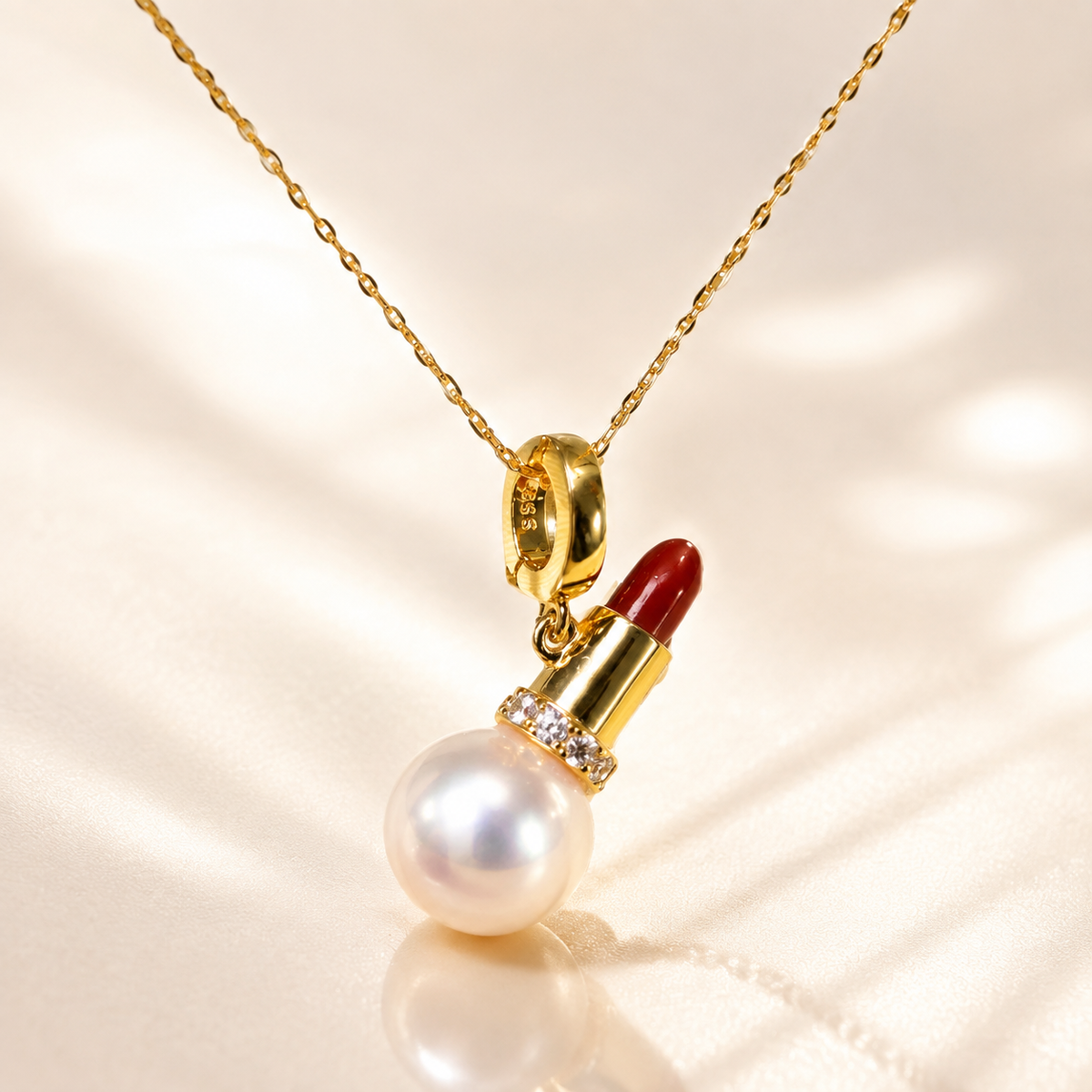 Lipstick-Inspired Freshwater Pearl Pendant Necklace – 925 Sterling Silver
