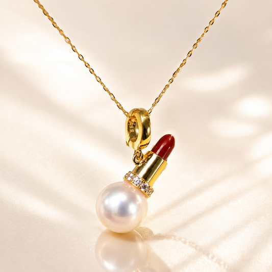 Lipstick-Inspired Freshwater Pearl Pendant Necklace – 925 Sterling Silver