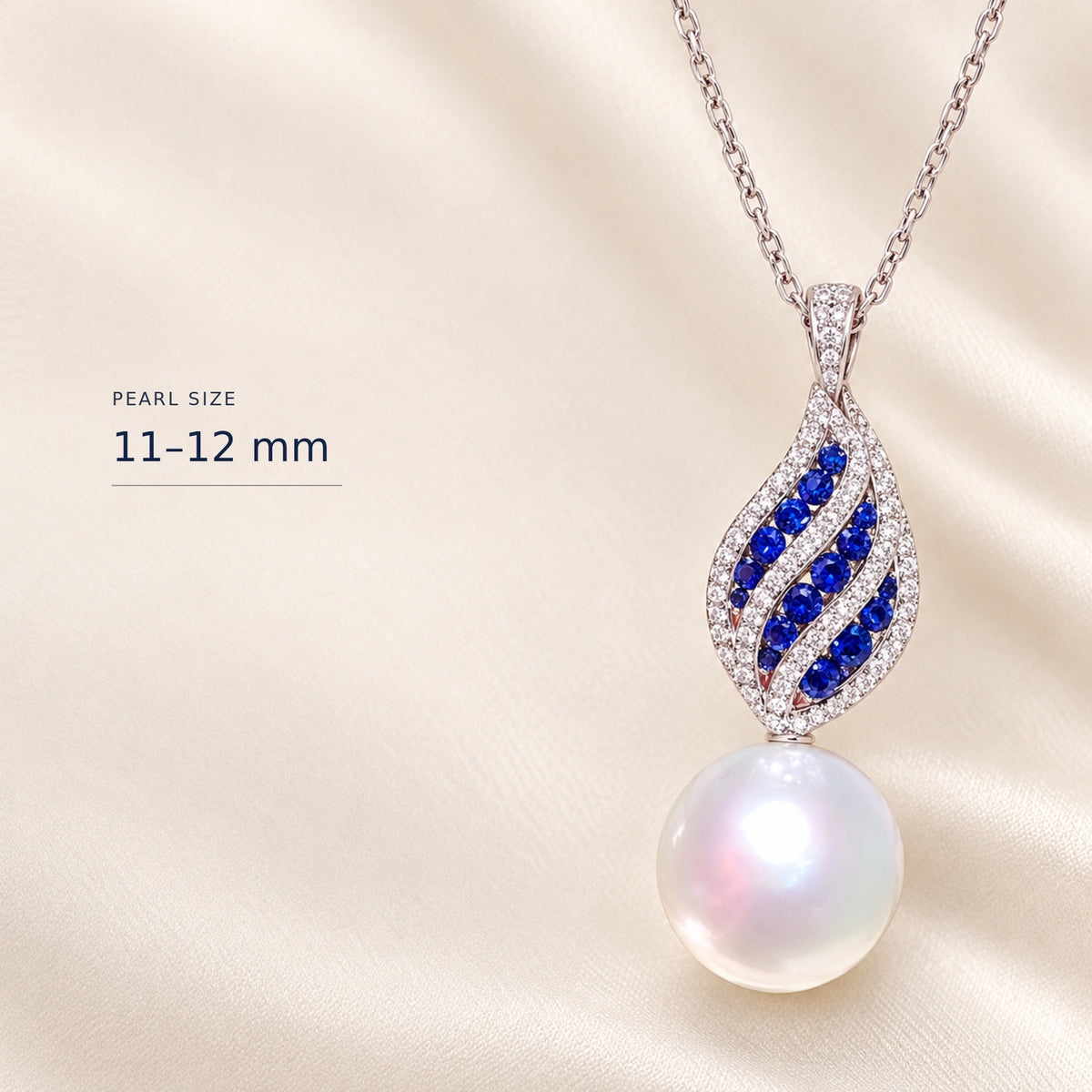 11–12mm Freshwater Pearl Blue Leaf Sterling Silver Necklace