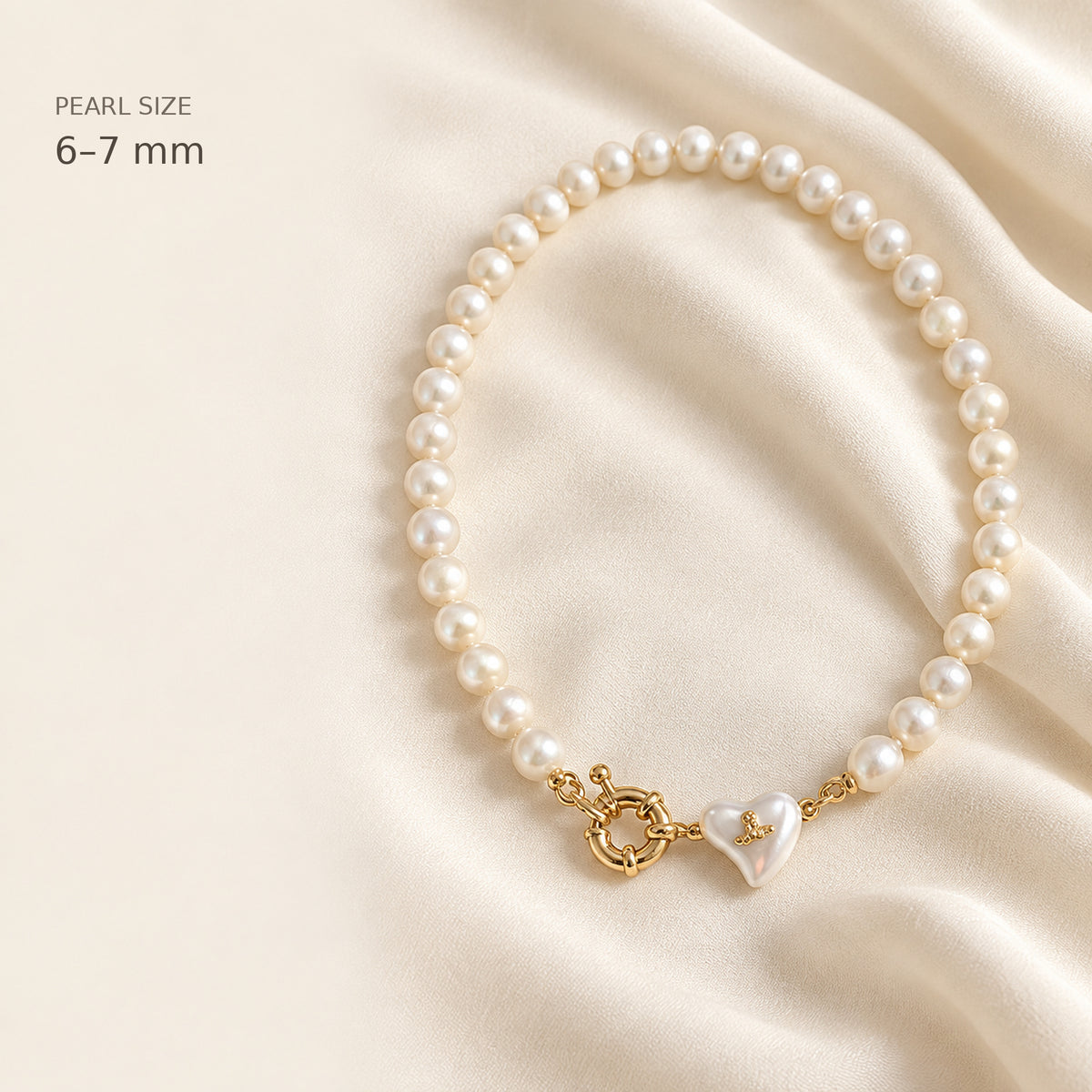 Freshwater Pearl Necklace with Gold-Tone Heart Charm