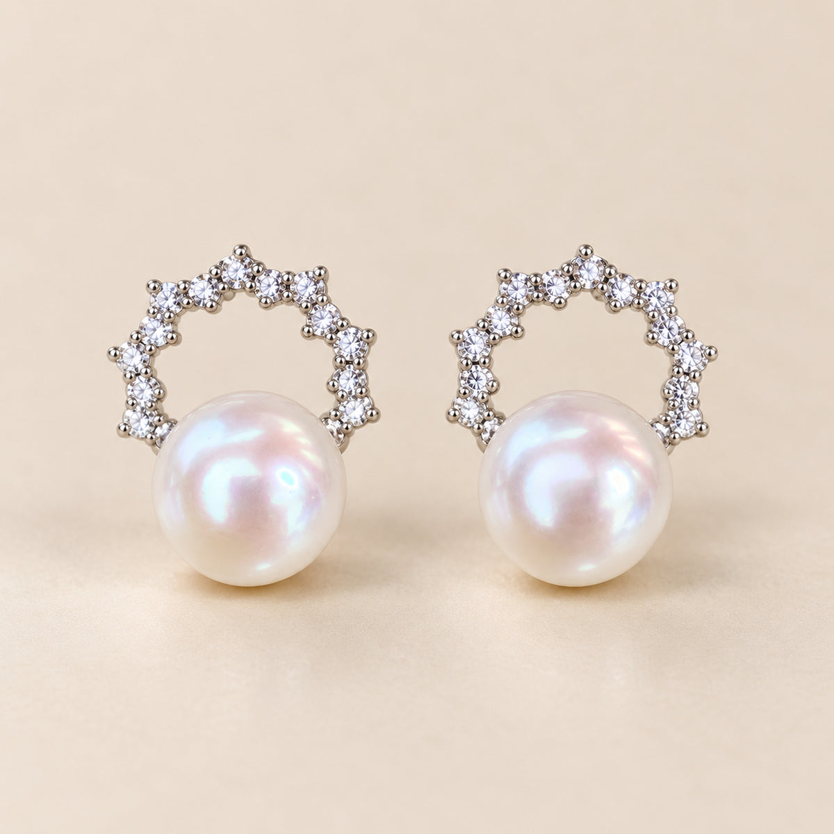 Freshwater Pearl Arc Stud Earrings in Sterling Silver