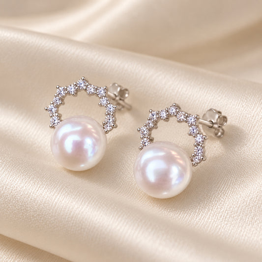 Freshwater Pearl Arc Stud Earrings in Sterling Silver
