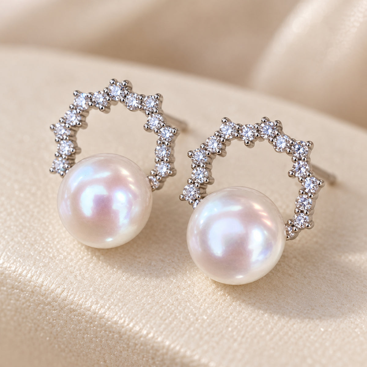 Freshwater Pearl Arc Stud Earrings in Sterling Silver