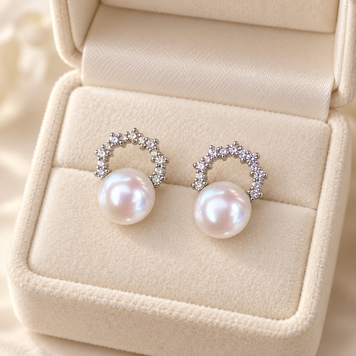 Freshwater Pearl Arc Stud Earrings in Sterling Silver