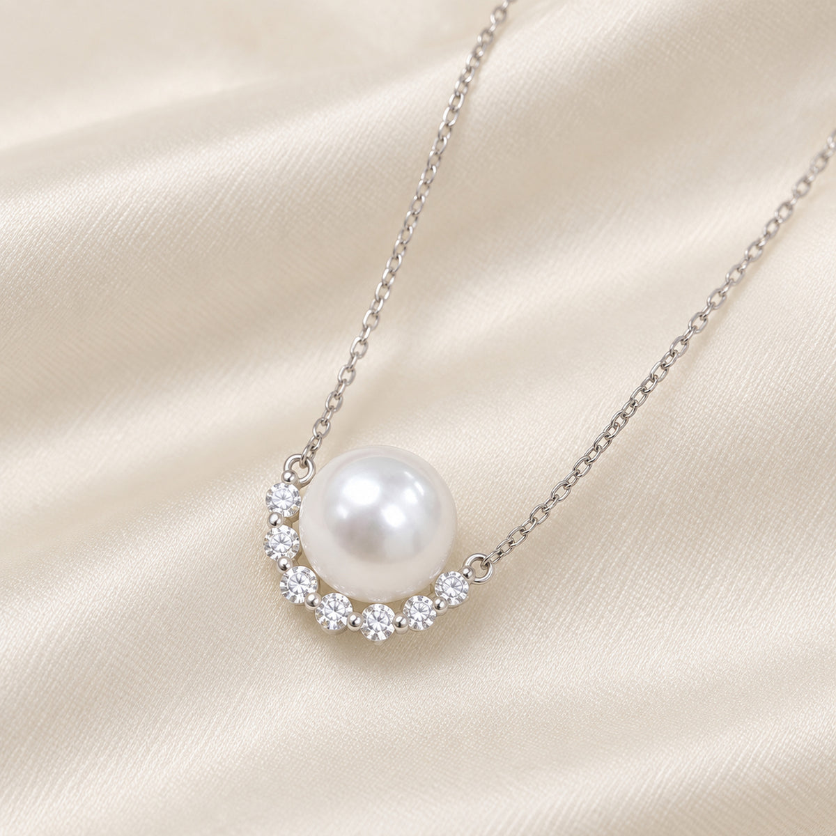 Single Freshwater Pearl Necklace with Curved Accent