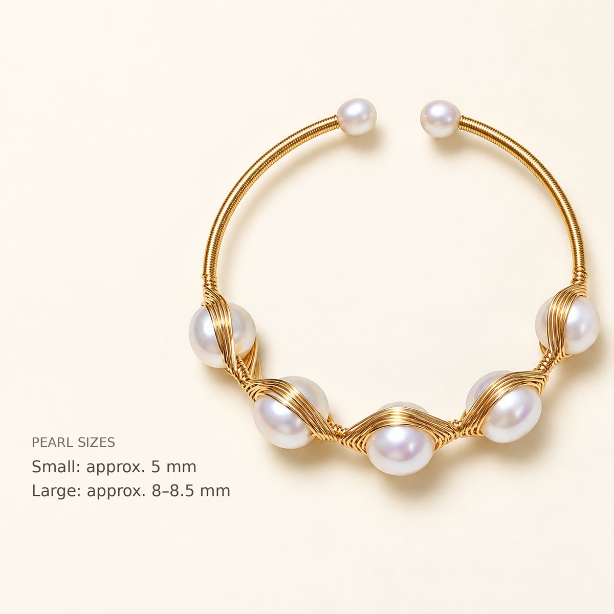 Five-Pearl Wire-Wrapped Freshwater Pearl Cuff Bracelet
