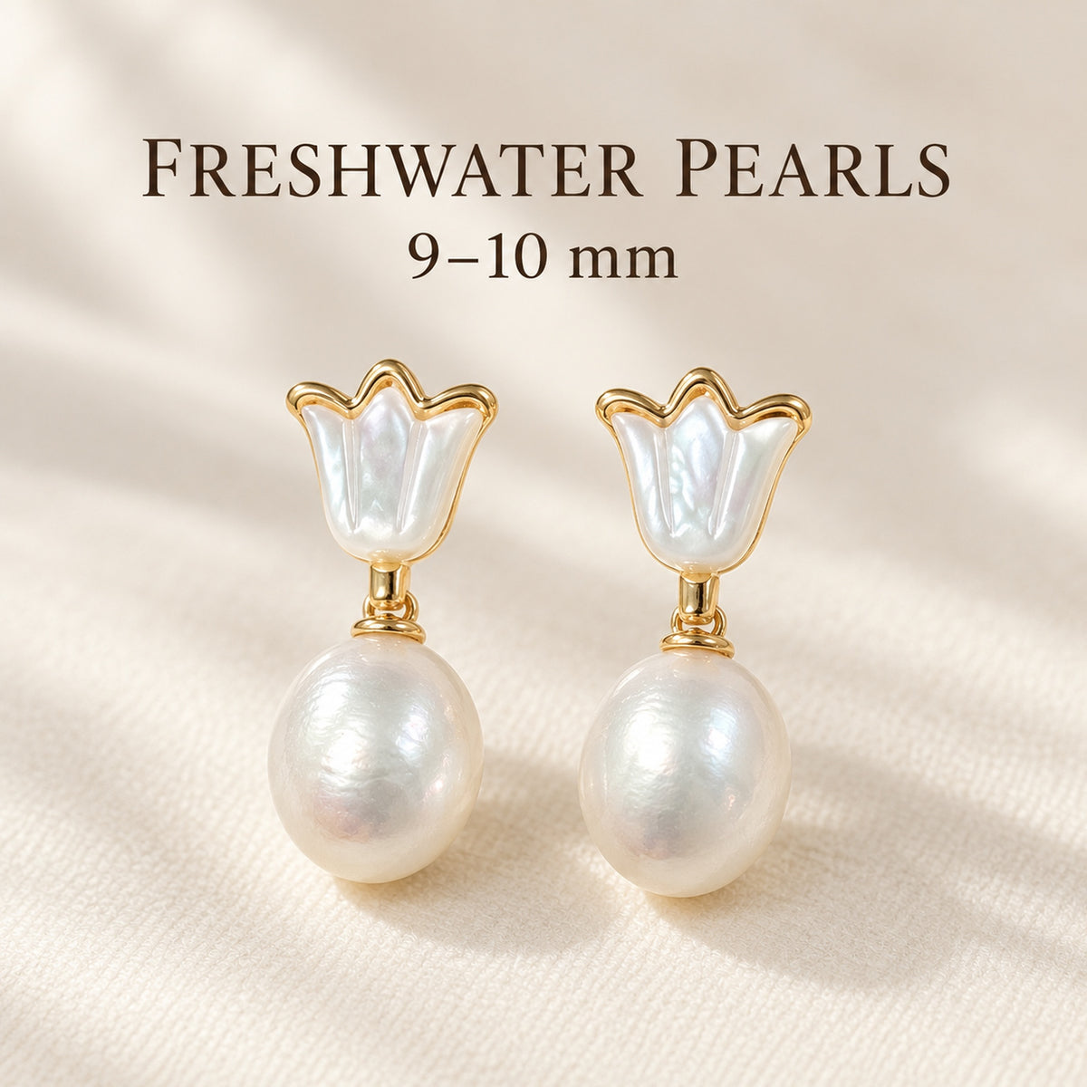 9–10mm White Freshwater Pearl Tulip Drop Earrings