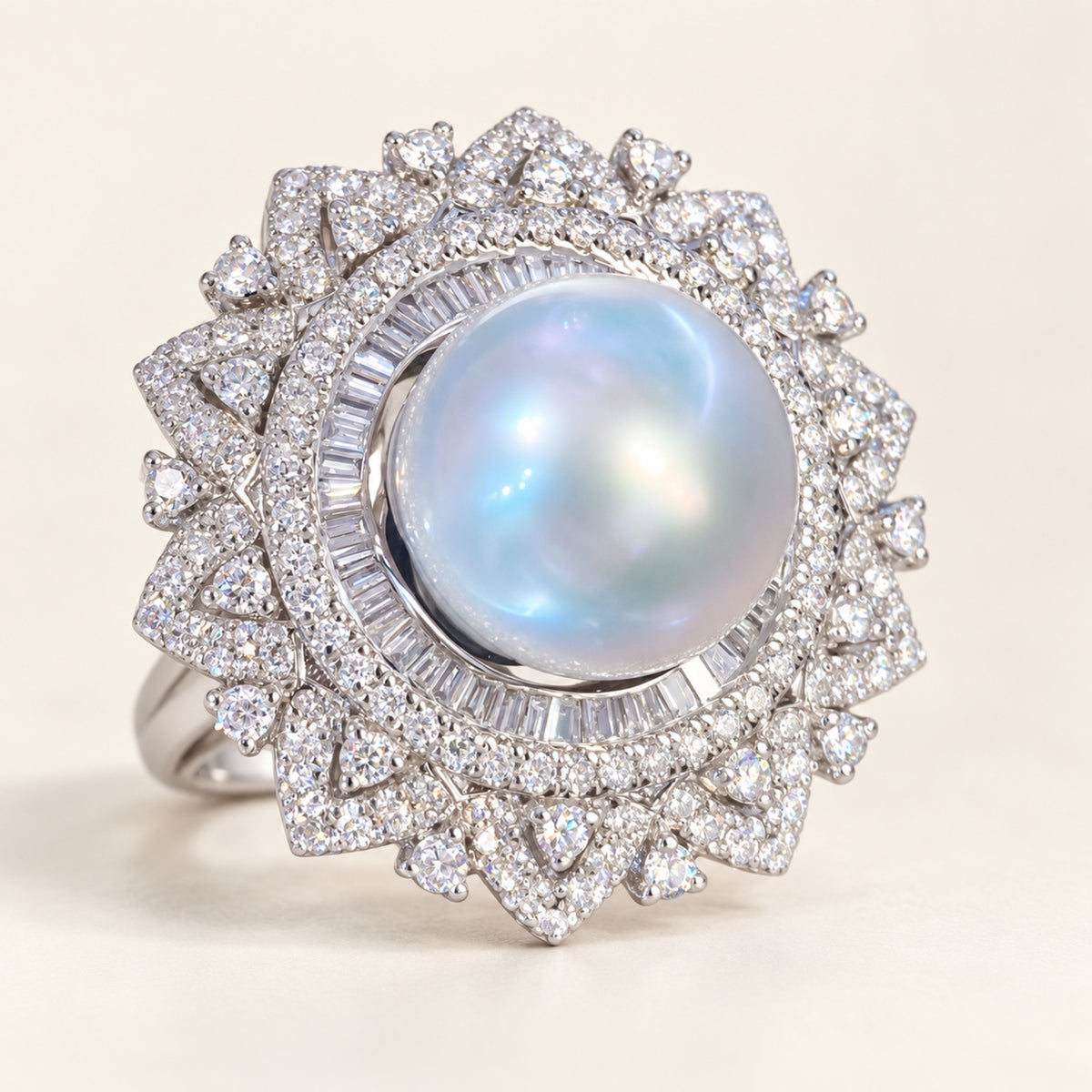 11–12mm Freshwater Pearl Starburst Ring in Sterling Silver