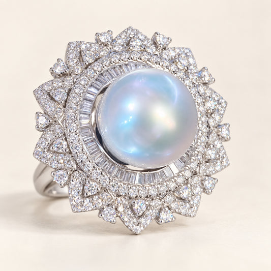 11–12mm Freshwater Pearl Starburst Ring in Sterling Silver