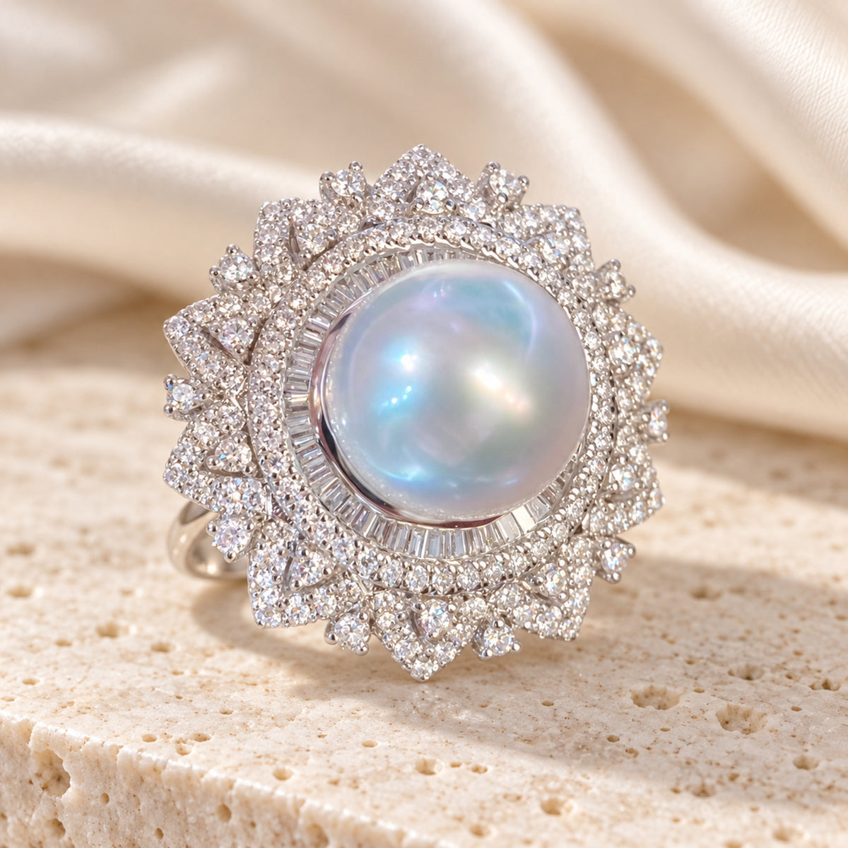 11–12mm Freshwater Pearl Starburst Ring in Sterling Silver