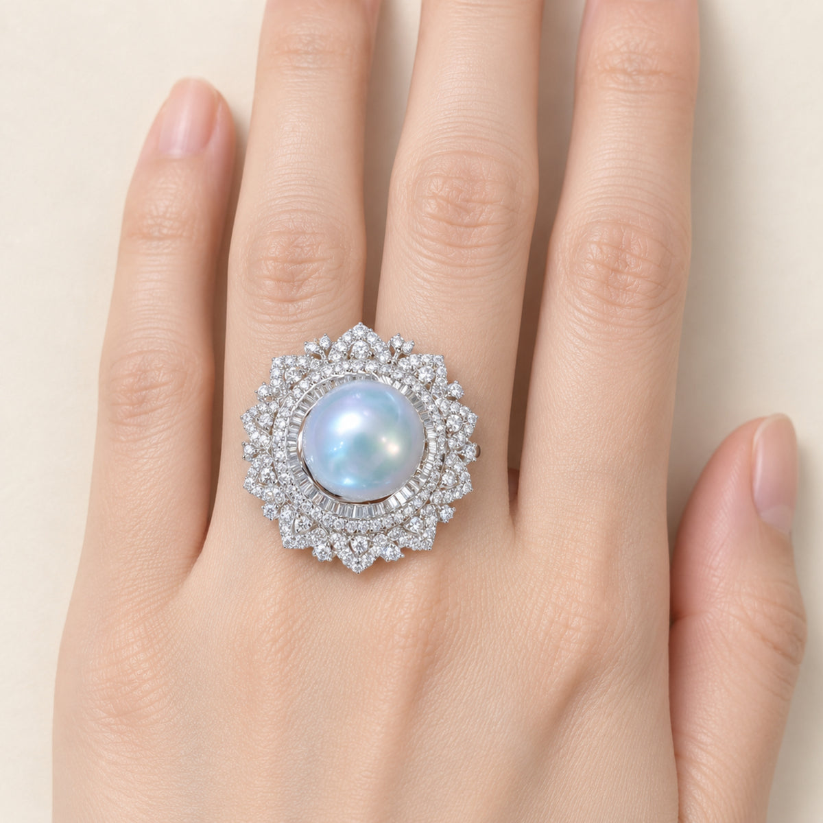 11–12mm Freshwater Pearl Starburst Ring in Sterling Silver