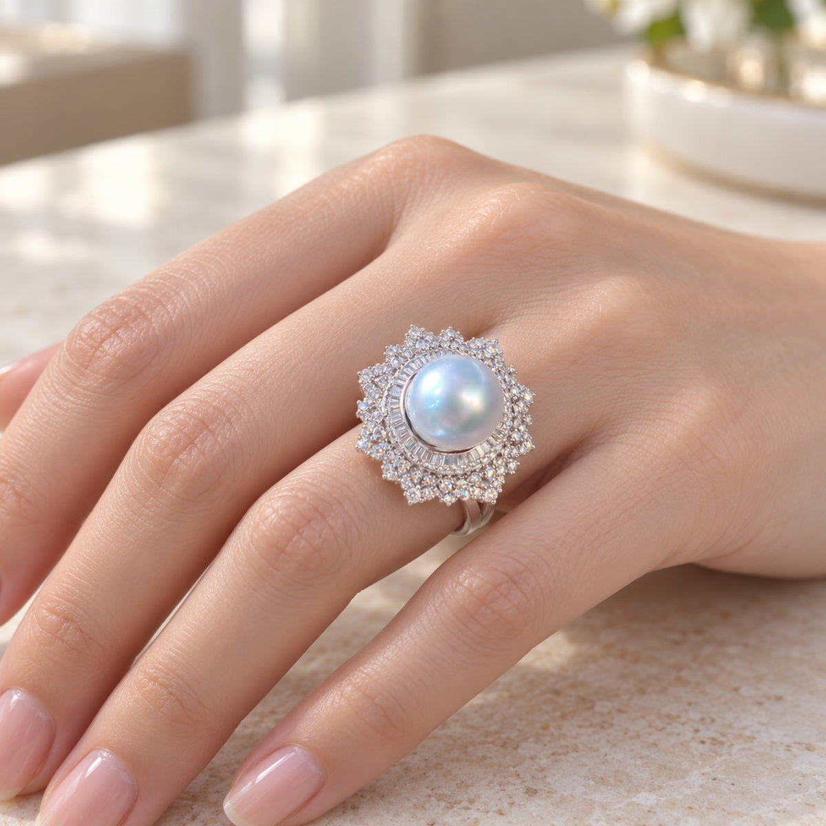 11–12mm Freshwater Pearl Starburst Ring in Sterling Silver