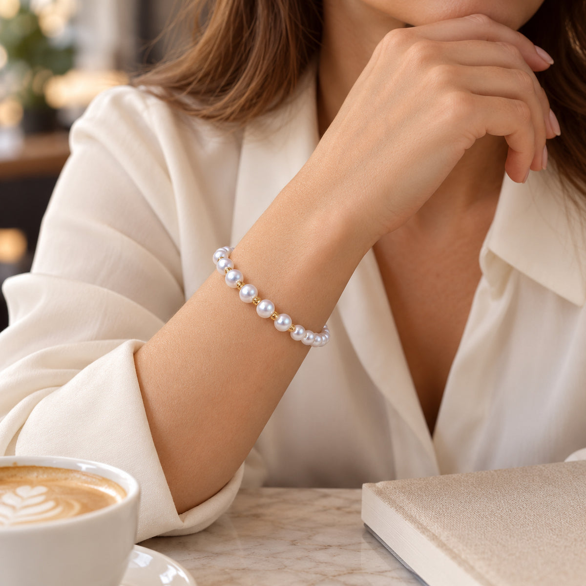 Graduated Freshwater Pearl Bracelet with Gold-Tone Accents