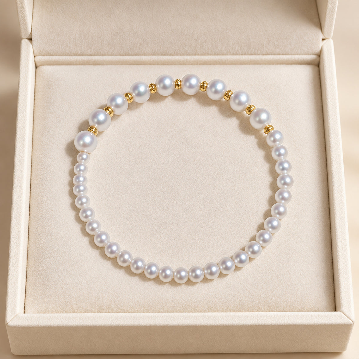 Graduated Freshwater Pearl Bracelet with Gold-Tone Accents