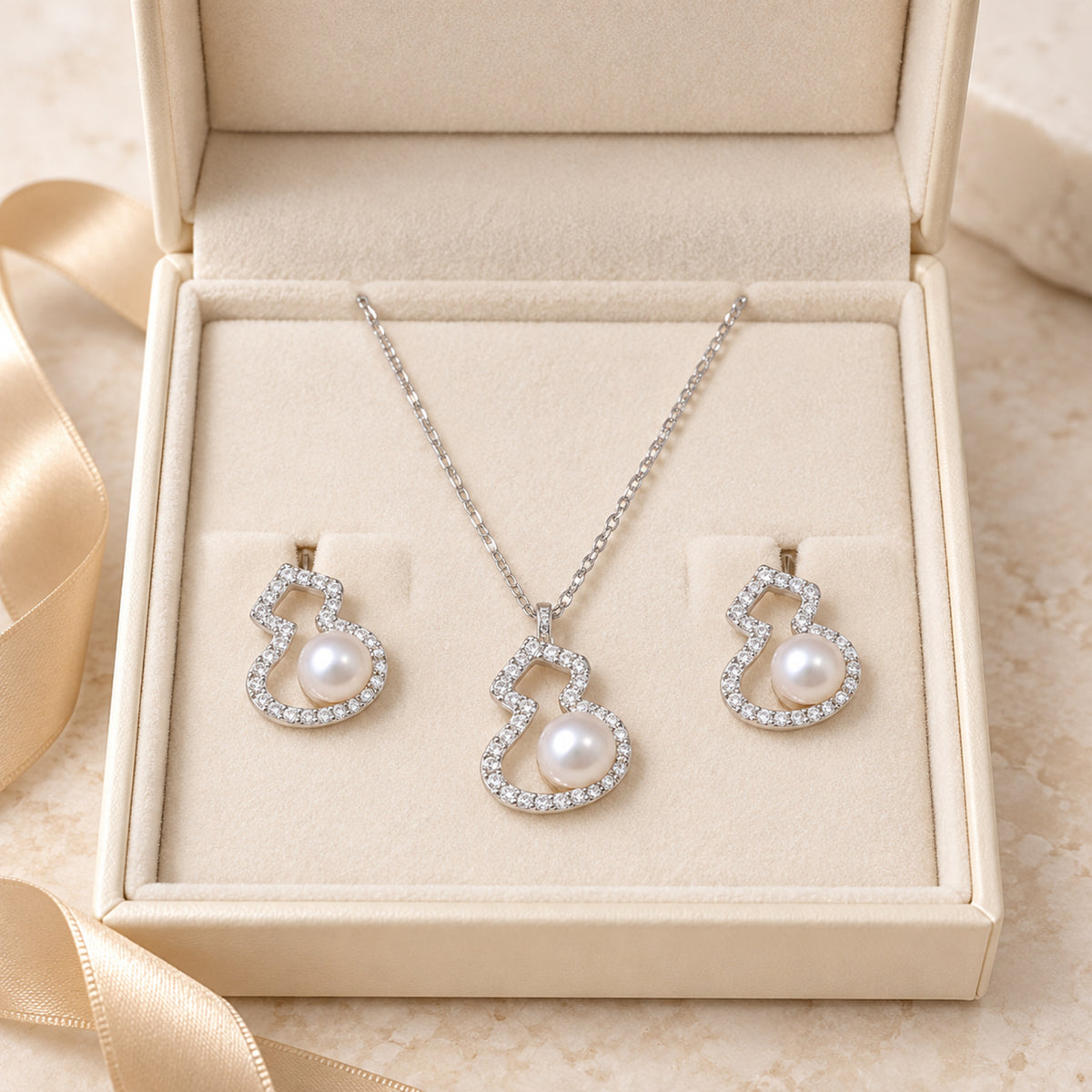 5–6mm Freshwater Pearl Sterling Silver Necklace & Earrings Set