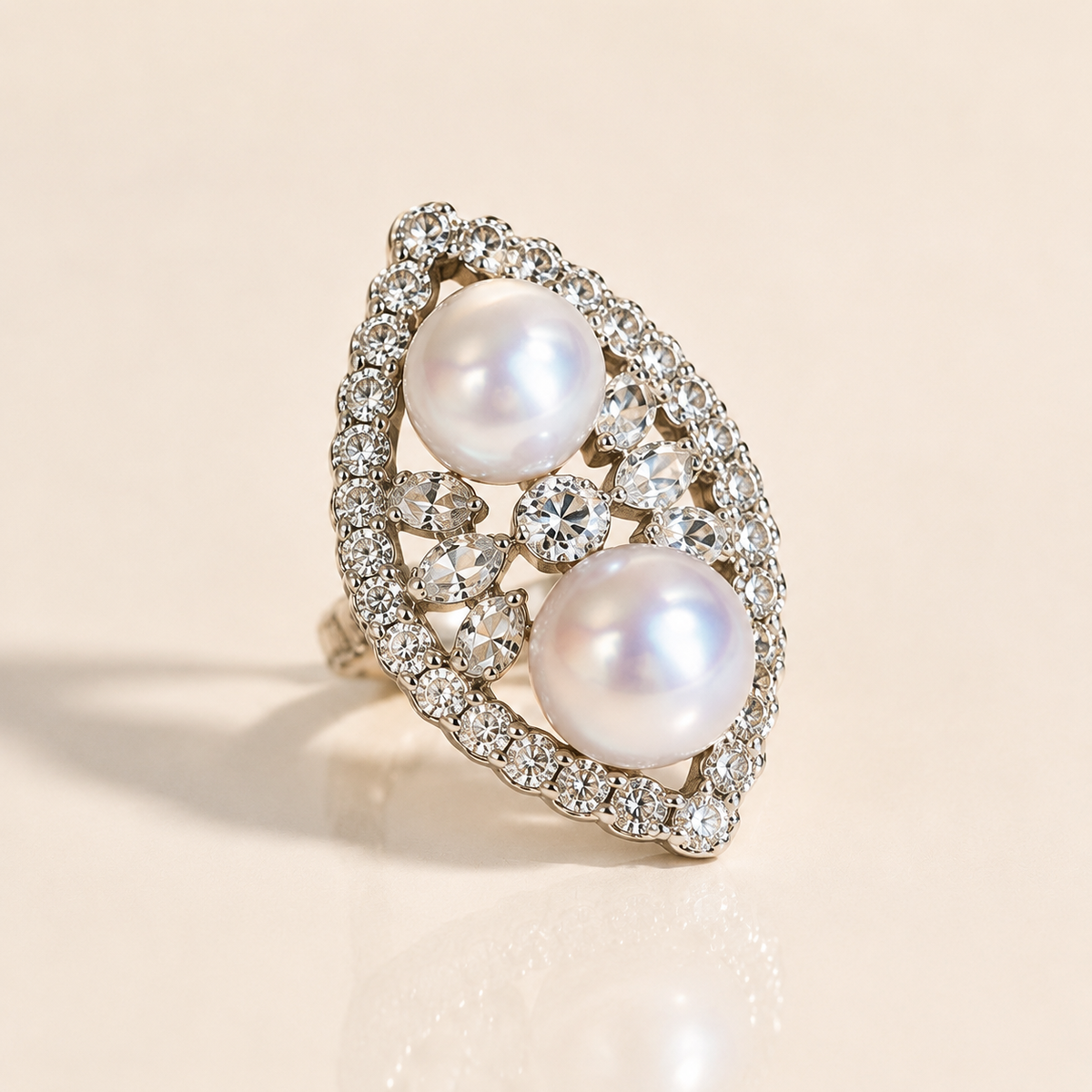 Vintage Lace Double Freshwater Pearl Ring in 925 Sterling Silver – Adjustable Open Band