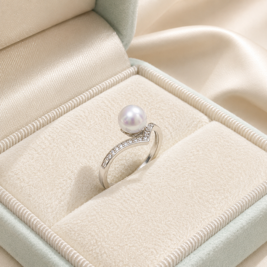 Minimalist Freshwater Pearl Ring – 925 Sterling Silver Adjustable Band